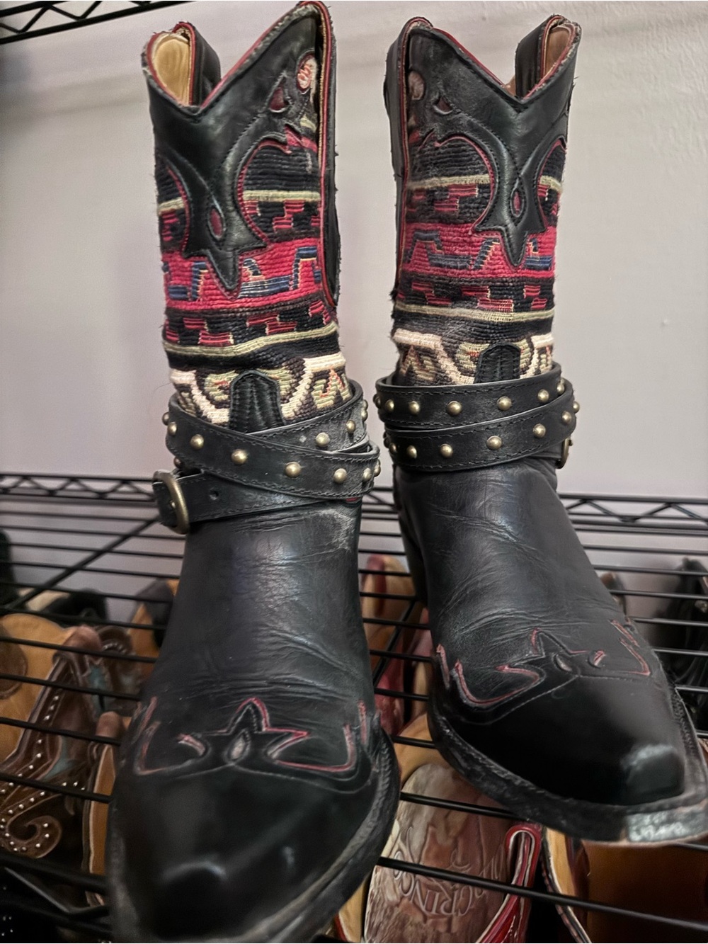 Old Gringo Black Leather Western Boot with Multicolor Woven Shaft
